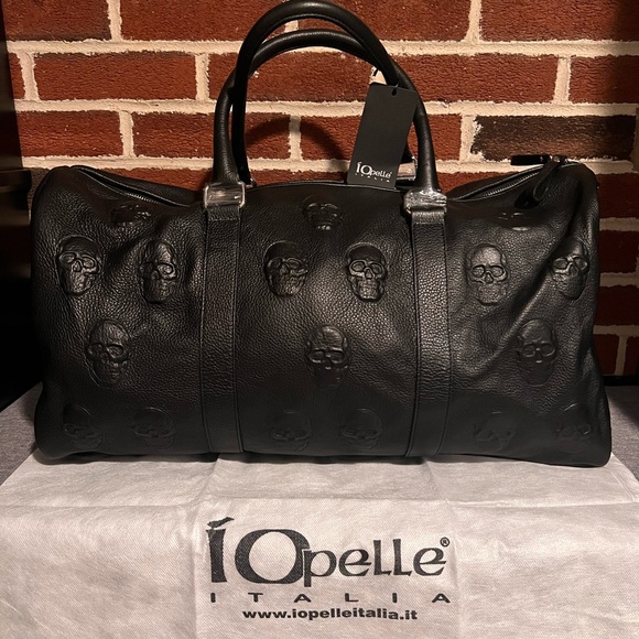 io pelle Handbags - iO Pelle Skull Embossed Leather Travel Duffle